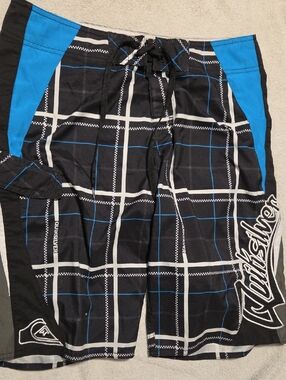 Quiksilver Black, Blue & White Plaid Men's Swim Shorts